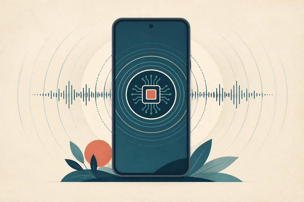 Editorial illustration of an on-device call-answering system